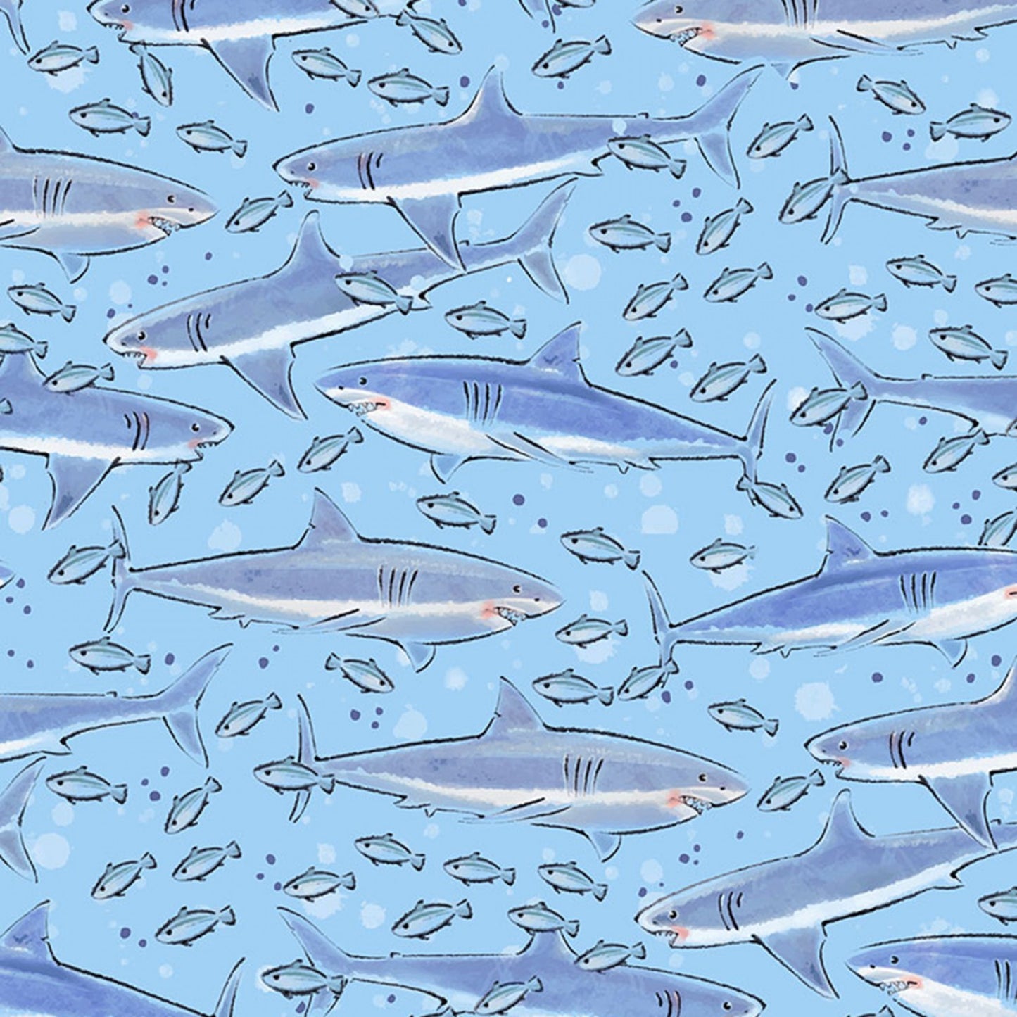 Ocean Blue  Ocean Blue Sharks  CD1297-BLUE Cotton Woven Fabric