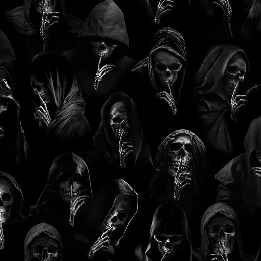 Wicked Silent Skeleton With A Hoodie Black CD1827-BLACK Cotton Woven Fabric