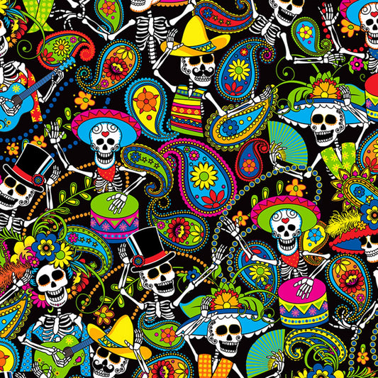 Day of the Dead Skeletons Black    C1207-BLACK Cotton Woven Fabric