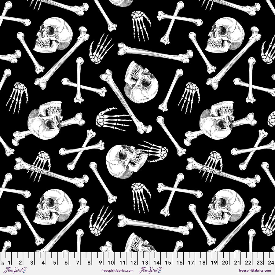 Scaredy Cat by Rachel Hauer Skeletons    PWRH032.BLACK Cotton Woven Fabric