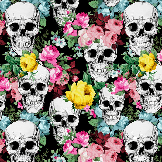 Skull Central Skull Blooms Black DX29801C1 Cotton Woven Fabric