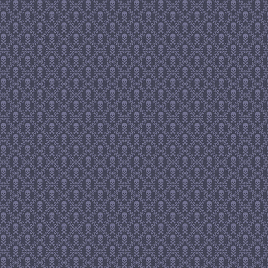 Bones Collection by Melissa Wang Skulls and Crossbones Mini Dusty Blue 7118-17 Cotton Woven Fabric