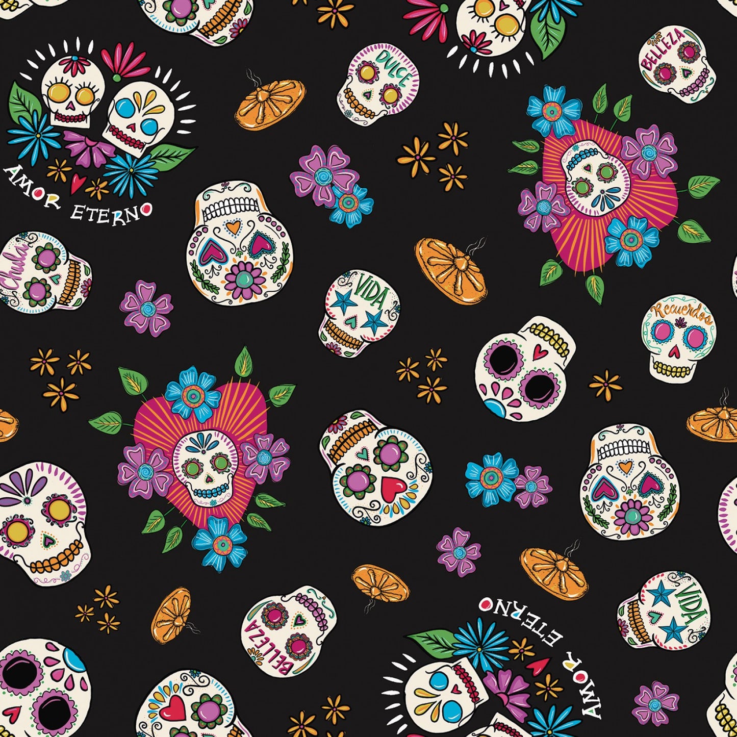 Amor Eterno by Crafty Chica Skulls Black    C11811R-BLACK Cotton Woven Fabric