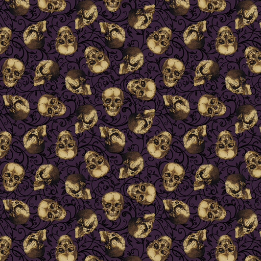 Bones Collection by Melissa Wang Skulls Dark Plum 7116-59 Cotton Woven Fabric