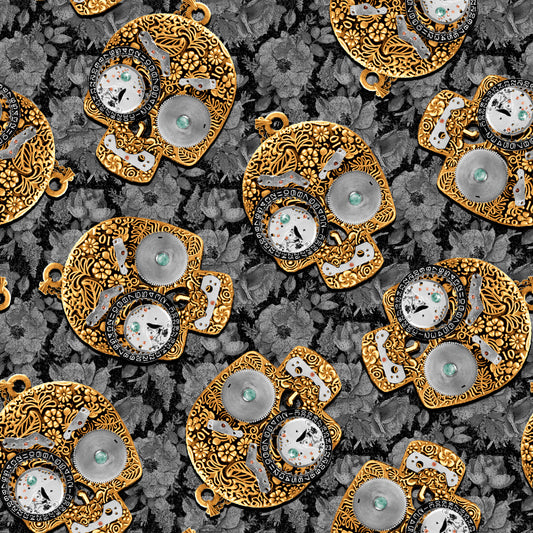 Time Travel by Urban Essence Designs Skulls Gray 3017-95 Cotton Woven Fabric