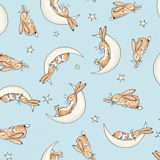 Guess How Much I Love You 2022 by Anita Jeram Sleepy Hares Lt Blue    Y3684-29 Cotton Woven Fabric