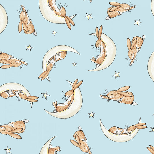 Licensed Guess How Much I Love You 2022 by Anita Jeram Sleepy Hares Lt Blue Y3684-29 Cotton Woven Fabric