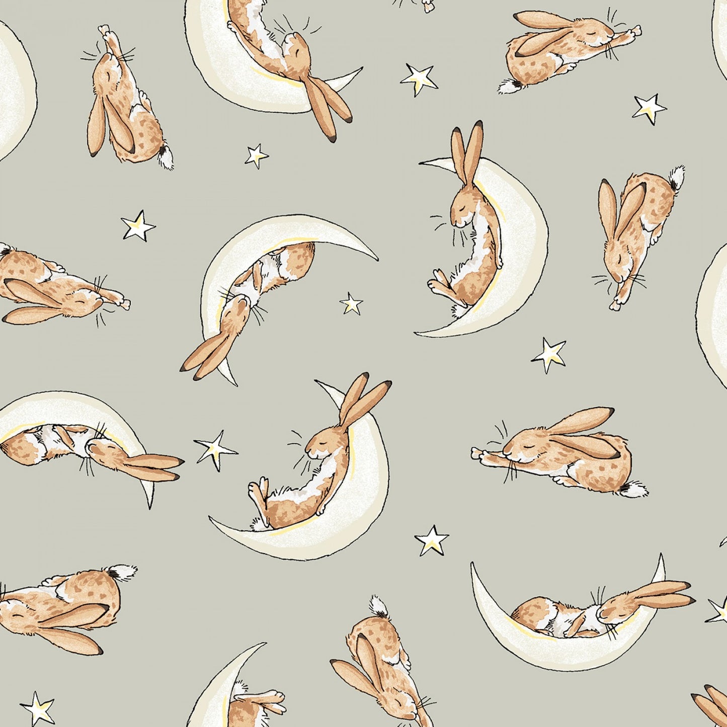 Licensed Guess How Much I Love You 2022 by Anita Jeram Sleepy Hares Taupe    Y3684-61 Cotton Woven Fabric