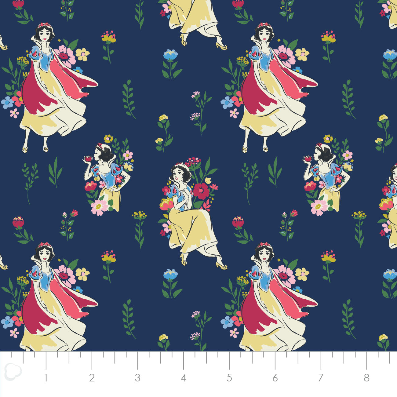 Licensed Snow White and the Seven Dwarfs Snow White Meadow Navy   85102001-02 Cotton Woven Fabric