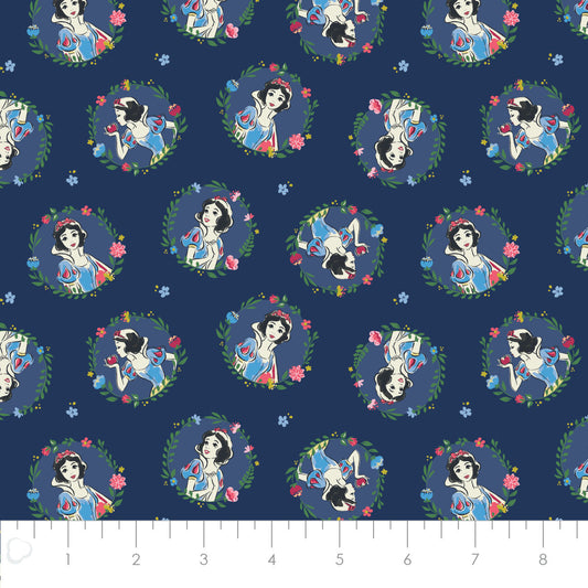 Licensed Snow White and the Seven Dwarfs Snow White Wreaths  Navy   85102002-02 Cotton Woven Fabric