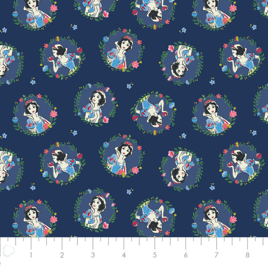 Licensed Snow White and the Seven Dwarfs Snow White Wreaths Navy 85102002-02 Cotton Woven Fabric