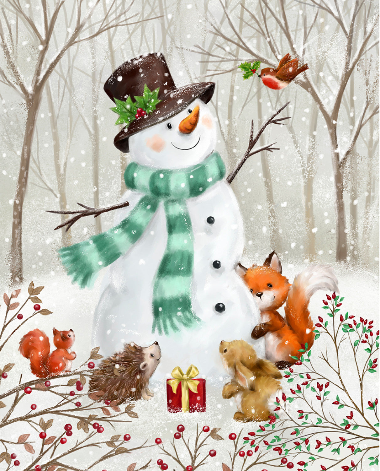 Four Season Christmas Snowman & Forest Friends 36" Panel Multi AL64563C1 Cotton Woven Panel