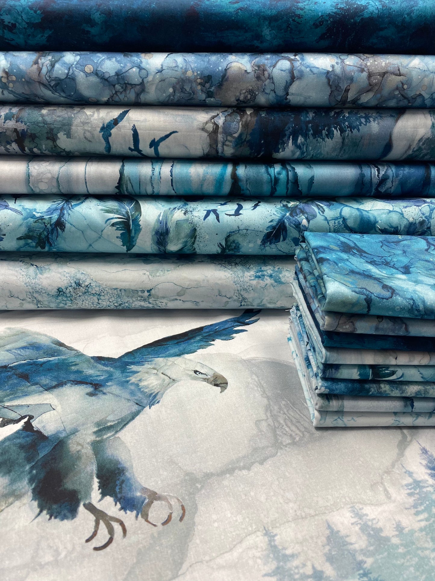 Soar by Deborah Edwards and Melanie Samra Feathers Moody Blues Dark    DP24584-44 Cotton Woven Fabric