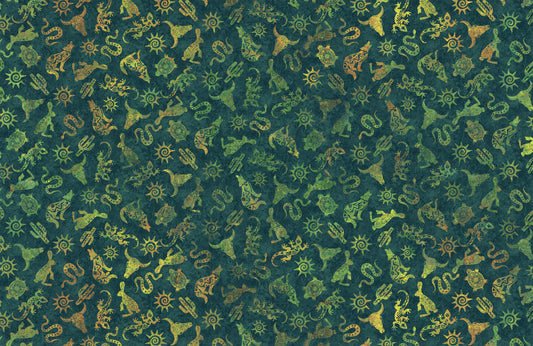 Sun Valley 2 Stonehenge by Linda Ludovico Southwest Animal Toss Teal    DP24375-68 Cotton Woven Fabric
