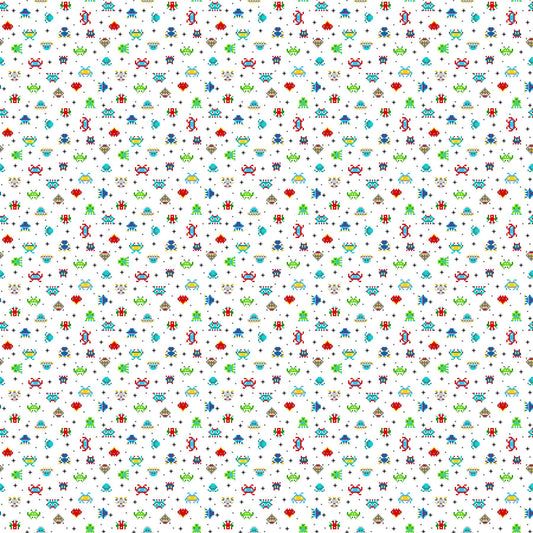 Gaming Zone Space Invaders White 24572-10 Cotton Woven Fabric
