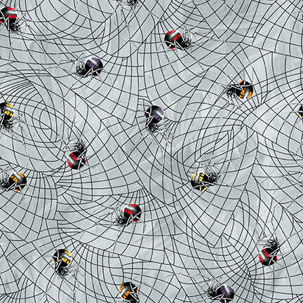Halloween Countdown by Urban Essence Designs Spiders Gray  Glow in the Dark   2257G-90 Cotton Woven Fabric