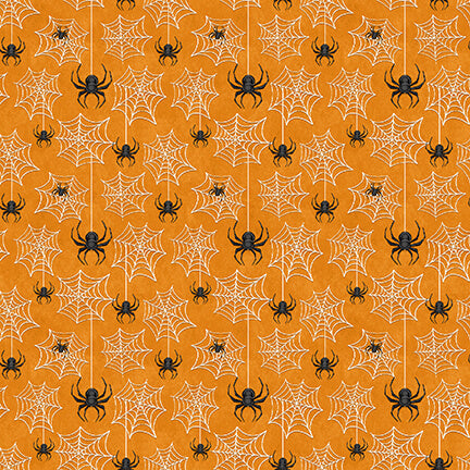 Old Salem’s Black Hat Society Glow in the Dark by Shelly Comiskey Spiderweb Orange    323G-33 Cotton Woven Fabric