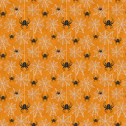 Old Salem’s Black Hat Society Glow in the Dark by Shelly Comiskey Spiderweb Orange 323G-33 Cotton Woven Fabric