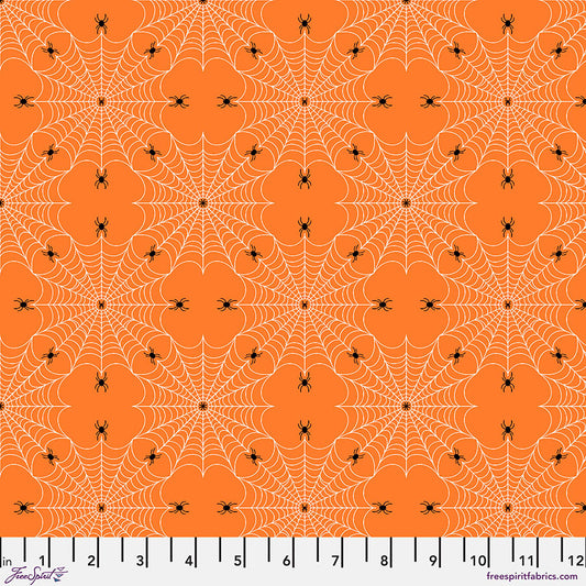 Scaredy Cat by Rachel Hauer Spiderweb PWRH038.ORANGE Cotton Woven Fabric