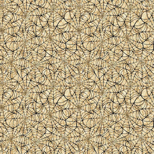 Creepsville by Morris Creative Group Spiderweb Tan 30206A Cotton Woven Fabric