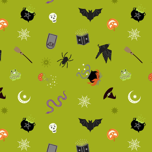 Cast A Spell Spooky Halloween Green A723.2 Cotton Woven Fabric