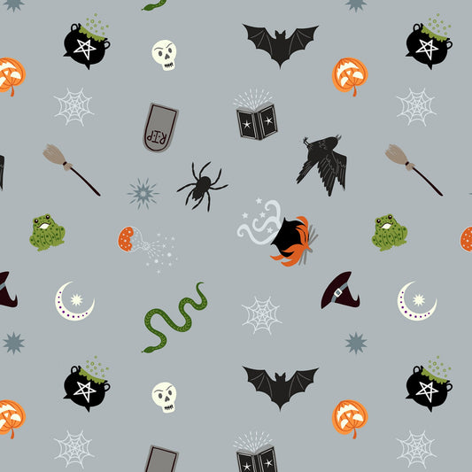 Cast A Spell Spooky Halloween Light Gray A723.1 Cotton Woven Fabric