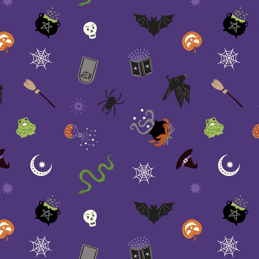 Cast A Spell Spooky Halloween Purple    A723.3 Cotton Woven Fabric