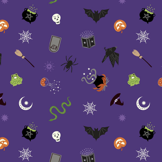 Cast A Spell Spooky Halloween Purple A723.3 Cotton Woven Fabric