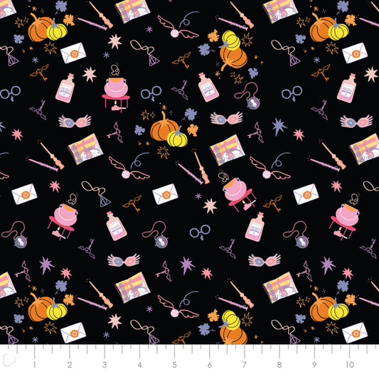 Licensed Character Halloween IV Spooky Hogwarts  Black    23800892-01 Cotton Woven Fabric