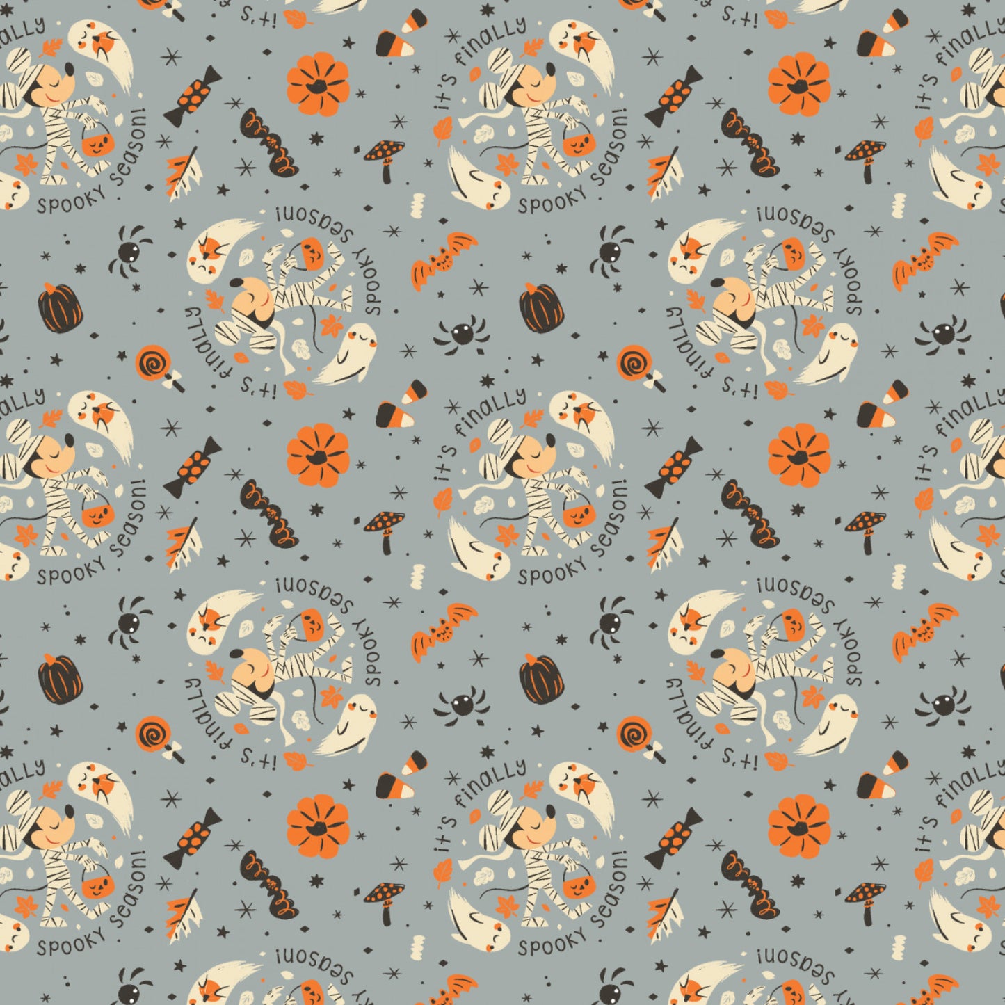 New Arrival: Licensed Disney Mickey & Friends Halloween Collection Spooky Season Grey    85271092-01 Cotton Woven Fabric