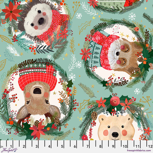Christmas Squad by Mia Charro Squad Wreaths Sage PWMC013.XSAGE Cotton Woven Fabric