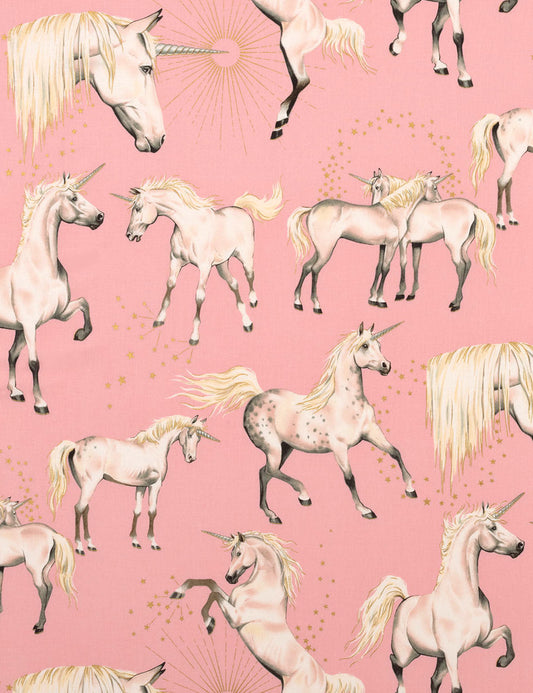 Nicole's Prints Stars of the Unicorns Pink (Large unicorn head is 8.25" from top of the horn) 8676C Cotton Woven Fabric