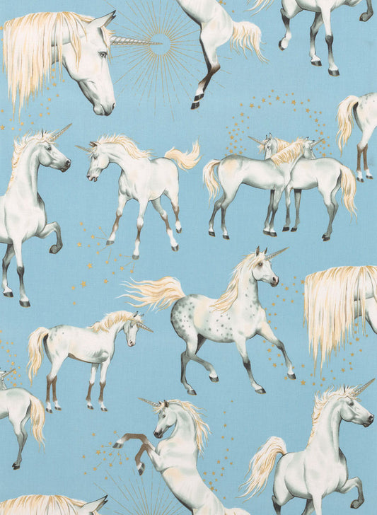 Nicole's Prints Stars of the Unicorns Sky (Large unicorn head is 8.25" from top of the horn) 8676A Cotton Woven Fabric
