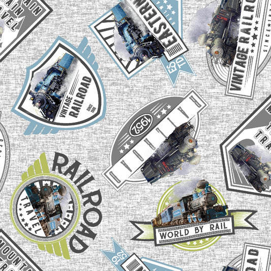 Steam in The Spring Grey Signs Digital 18716-GRY Cotton Woven Fabric