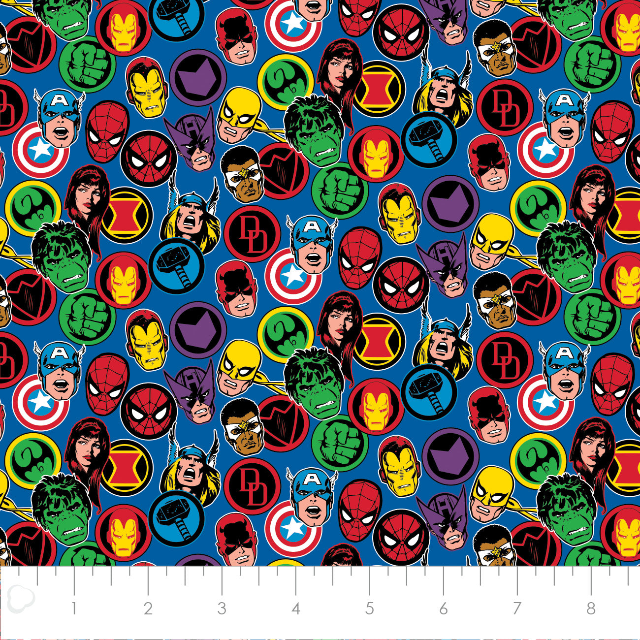 Licensed Marvel Comics Collection 4 Stickers Blue 13020876-03 Cotton Woven Fabric