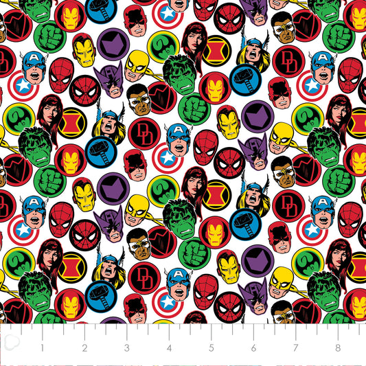Licensed Marvel Comics Collection 4 Stickers White 13020876-01 Cotton Woven Fabric