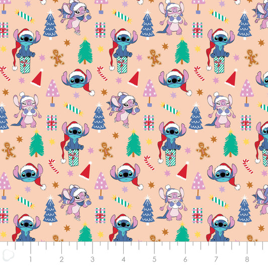 Licensed Character Winter Holiday IV Stitch Festive Holidays Peach     85240308-01 Cotton Woven Fabric