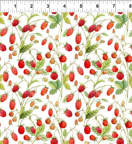Hedgehog Hollow Strawberries White 8HH-1 Cotton Woven Fabric