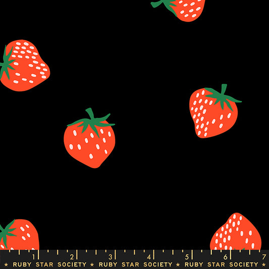 Strawberry Friends by Kimberly Kight of Ruby Star Society Strawberry Black Rayon RS3044-16R