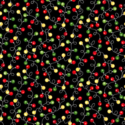 Merry Town by Sharla Fults String of Lights Black 6362-96 Cotton Woven Fabric