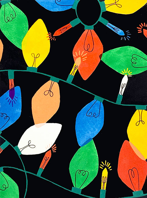 Christmas Time String of Lights Black 9018b (Light bulbs are about 2.25" long)   9018b Cotton Woven Fabric