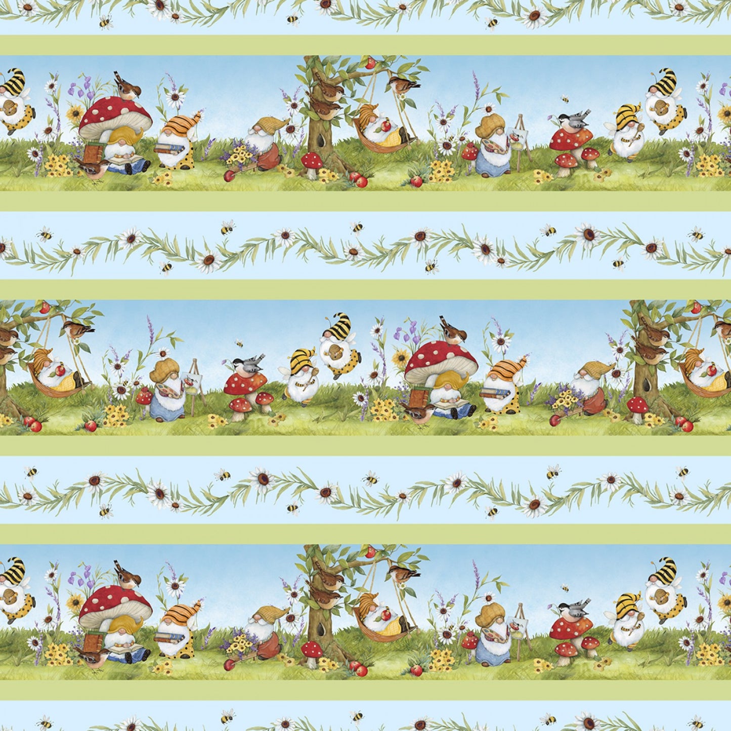 Buzzin with My Gnome-iezz  by Susan Winget Stripe    39835-743 Cotton Woven Fabric