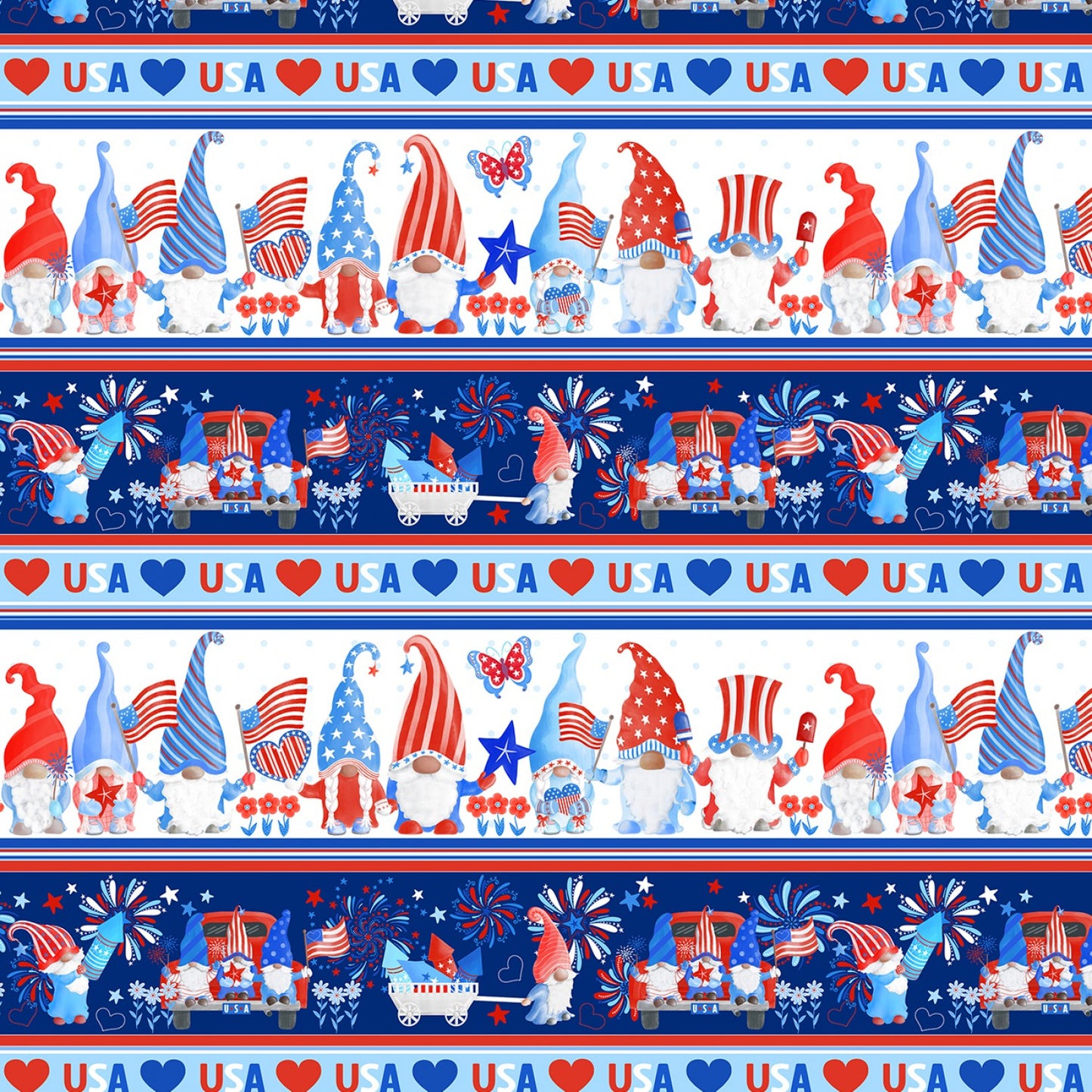 All American Gnomes by Andi Metz Stripe Multi    12719B-99 Cotton Woven Fabric