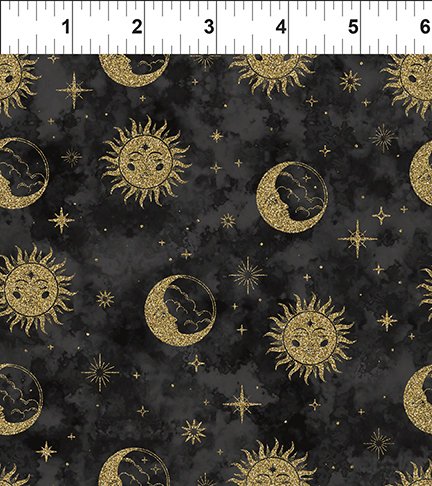 The Sun, the Moon, and the Stars! by Jason Yenter Sun & Moon Sky Black     9SMS-1 Cotton Woven Fabric