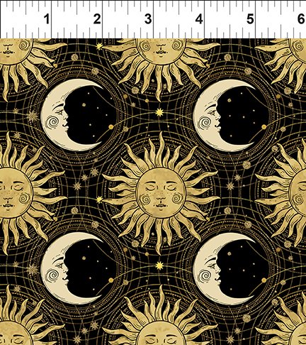 The Sun, the Moon, and the Stars! by Jason Yenter Sun & Moons Black     7SMS-1 Cotton Woven Fabric