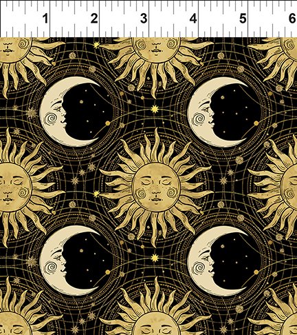 The Sun, the Moon, and the Stars! by Jason Yenter Sun & Moons Black 7SMS-1 Cotton Woven Fabric