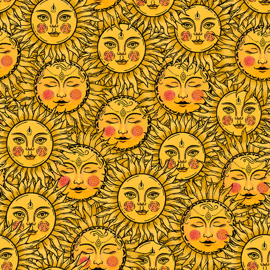 Celestial Galaxy by Color Pop Studio Sun Faces Yellow 3281-44 Cotton Woven Fabric