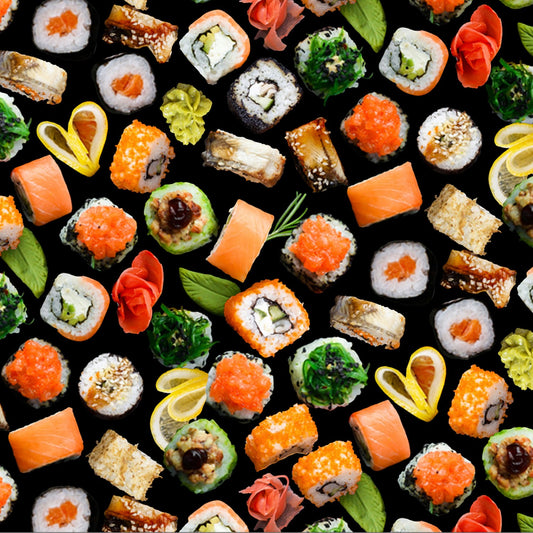 Favorite Foods Sushi    671E-BLACK Cotton Woven Fabric