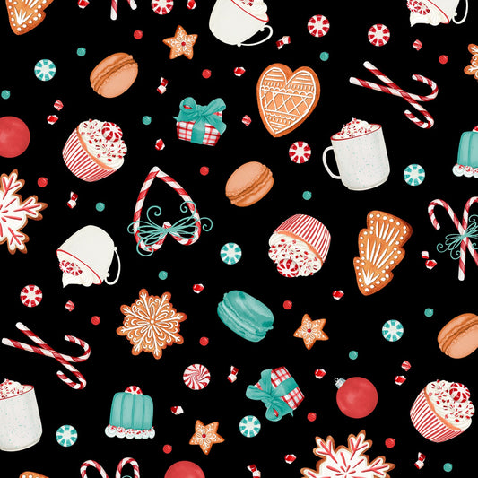 Peppermint Parlor by Danielle Leone Sweets Toss Black    27636-937 Cotton Woven Fabric