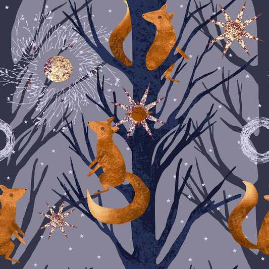 Tails from Under the Moon Tall Tails Slate Blue RJ3901-SB1 Cotton Woven Fabric